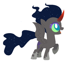 Size: 524x449 | Tagged: safe, artist:unoriginai, nightmare moon, oc, oc only, alicorn, pony, g4, alicorn oc, cute, ethereal mane, fangs, female, filly, offspring, parent:king sombra, parent:princess luna, parents:lumbra, simple background, solo