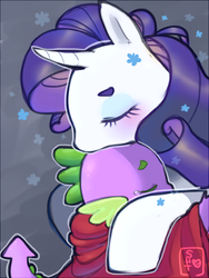 Size: 500x665 | Tagged: safe, artist:shickietan, rarity, spike, g4, blushing, cute, female, hug, male, ship:sparity, shipping, straight