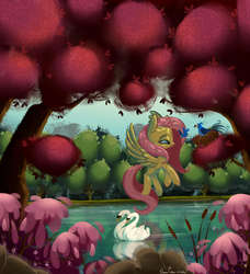 Size: 2000x2192 | Tagged: safe, artist:jigglybelle, fluttershy, bird, swan, g4, female, high res, solo
