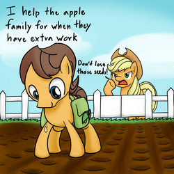 Size: 1200x1200 | Tagged: safe, artist:nekocrispy, applejack, caramel, g4, caramel lost the grass seeds