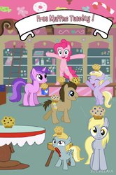 Size: 728x1097 | Tagged: safe, artist:aquashy, amethyst star, chirpy hooves, derpy hooves, dinky hooves, doctor whooves, pinkie pie, sparkler, time turner, pegasus, pony, g4, collage, female, hooves family, mare, muffin, sugarcube corner, tuesday