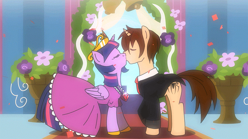 747887 - safe, artist:fantasyblade, twilight sparkle, alicorn, pony,  animated, confetti, crossover, crossover shipping, eyes closed, female,  frame by frame, kissing, male, mare, marriage, peter parker, ponified,  spider-man, spiders and magic ii: eleven