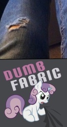 Size: 256x481 | Tagged: safe, artist:thunderring, sweetie belle, oc, g4, clothes, dumb fabric, irl, jeans, pants, photo, ripped jeans