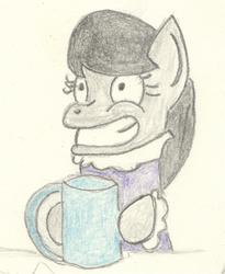 Size: 1599x1953 | Tagged: safe, artist:barryfrommars, octavia melody, g4, coffee, cup, female, hyperactive, hypertavia, mug, pencil drawing, solo, traditional art