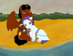 Size: 1280x985 | Tagged: safe, artist:kitsunemist, rarity, oc, alicorn, pony, unicorn, g4, alicorn oc, canon x oc, sitting, snuggling