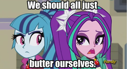 Size: 1066x584 | Tagged: safe, aria blaze, sonata dusk, equestria girls, g4, my little pony equestria girls: rainbow rocks, best friend aria, meme, two best friends play