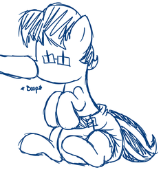 Size: 633x677 | Tagged: safe, artist:fillyscoots42, oc, oc only, oc:tenerius, pony, boop, diaper, diaper fetish, monochrome, non-baby in diaper, poofy diaper, sitting