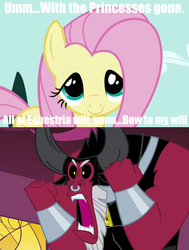 Size: 526x694 | Tagged: safe, artist:void heart, fluttershy, lord tirek, g4, comedy, cute, everyone steals tirek's meme, exploitable meme, if that's okay with you, meme, scorpan's necklace, tirek is pissed