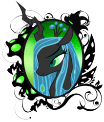 Size: 800x941 | Tagged: safe, artist:pixelkitties, queen chrysalis, changeling, changeling queen, g4, crown, female, glowing, glowing eyes, jewelry, portrait, regalia, simple background, solo, transparent background