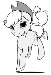 Size: 668x978 | Tagged: safe, artist:krucification, applejack, earth pony, pony, g4, female, grin, looking at you, monochrome, solo