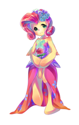 Size: 751x1181 | Tagged: safe, artist:murasaki-to, fluttershy, semi-anthro, g4, bridesmaid dress, clothes, cute, dress, female, pixiv, shyabetes, solo