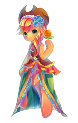 Size: 751x1181 | Tagged: safe, artist:murasaki-to, applejack, earth pony, semi-anthro, g4, bridesmaid dress, clothes, cute, dress, female, jackabetes, pixiv, solo