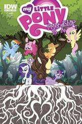 Size: 593x900 | Tagged: safe, artist:tony fleecs, idw, applejack, fluttershy, pinkie pie, rainbow dash, rarity, spike, twilight sparkle, alicorn, pony, g4, cover, female, idw advertisement, mane seven, mane six, mare, twilight sparkle (alicorn)