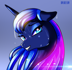 Size: 2743x2659 | Tagged: safe, artist:skyart301, princess luna, g4, female, floppy ears, high res, looking at you, smiling, solo, water, wet mane