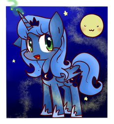 Size: 490x530 | Tagged: safe, artist:ameliayap, princess luna, g4, :3, :d, female, moon, s1 luna, solo