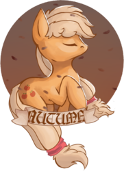 Size: 474x653 | Tagged: safe, artist:cofeik, applejack, g4, autumn, eyes closed, female, raised hoof, solo