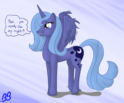 Size: 1200x1000 | Tagged: artist needed, source needed, safe, princess luna, g4, dialogue, female, happy, s1 luna, solo, spread wings