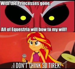 Size: 517x479 | Tagged: safe, lord tirek, sunset shimmer, equestria girls, g4, my little pony equestria girls: rainbow rocks, exploitable meme, meme, tirek is doomed, tirek vs everyone meme