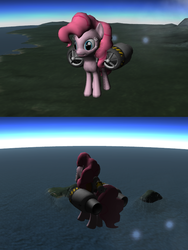 Size: 600x800 | Tagged: safe, pinkie pie, g4, 3d, flying, jet engine, kerbal space program