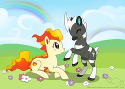 Size: 1406x1000 | Tagged: safe, artist:braindeadmareep, blitzle, ponyta, crossover, pokémon, ponified