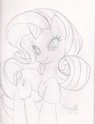 Size: 2490x3241 | Tagged: safe, artist:redfirestar, rarity, g4, female, high res, monochrome, solo, traditional art