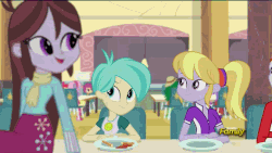 Size: 576x324 | Tagged: safe, screencap, apple bloom, aria blaze, cloudy kicks, drama letter, heath burns, scootaloo, starlight, sweet leaf, sweetie belle, teddy t. touchdown, tennis match, velvet sky, watermelody, equestria girls, g4, my little pony equestria girls: rainbow rocks, animated, background human, battle of the bands, discovery family, discovery family logo, subtitles