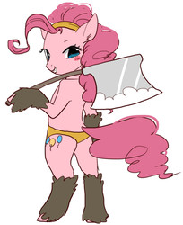 Size: 557x684 | Tagged: safe, artist:pasikon, pinkie pie, earth pony, pony, g4, axe, bipedal, female, pixiv, solo