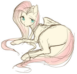 Size: 665x639 | Tagged: safe, artist:pasikon, fluttershy, g4, butt, female, pixiv, plot, sketch, solo