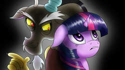 Size: 3840x2160 | Tagged: safe, artist:herostrain, discord, twilight sparkle, g4, duo, high res