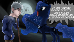 Size: 3840x2160 | Tagged: safe, artist:herostrain, princess luna, human, pony, g4, crossover, dreamworks, duo, high res, jack frost, rise of the guardians