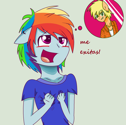 Size: 2016x2008 | Tagged: safe, artist:nederside, applejack, rainbow dash, anthro, g4, ambiguous facial structure, applejack (male), gay, high res, male, rainbow blitz, rule 63, ship:appledash, ship:blitzjack, shipping, spanish