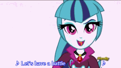 Size: 576x324 | Tagged: safe, screencap, adagio dazzle, aria blaze, sonata dusk, equestria girls, g4, my little pony equestria girls: rainbow rocks, animated, battle of the bands, discovery family, discovery family logo, female, subtitles, the dazzlings