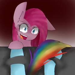 Size: 512x512 | Tagged: safe, artist:nederside, pinkie pie, rainbow dash, pony, fanfic:cupcakes, g4, offscreen character, pinkamena diane pie, pov