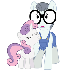Size: 891x1039 | Tagged: safe, silver shill, sweetie belle, earth pony, pony, unicorn, g4, claire corlett, ian james corlett, voice actor joke