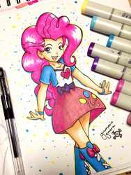 Size: 1536x2048 | Tagged: safe, artist:gummigator, pinkie pie, equestria girls, g4, clothes, female, human coloration, marker, marker drawing, pen, photo, skirt, solo, traditional art