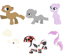 Size: 783x666 | Tagged: safe, artist:selenaede, finish line (g4), lickety split, piña colada, earth pony, pony, g4, background pony, base, colt, cutie mark, female, filly, foal, helmet, male, mole, rollerblades, simple background, white background