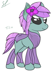 Size: 1470x2000 | Tagged: safe, artist:rubi, oc, oc only, oc:tilia viola, floran, plant pony, flower, leaves, solo, starbound, updated