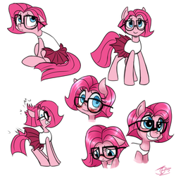Size: 1200x1200 | Tagged: safe, artist:jitterbugjive, pinkie pie, the clone that got away, g4, adorkable, alternate hairstyle, clothes, cute, diane, dork, glasses, pinkamena diane pie, skirt