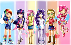 Size: 1650x1050 | Tagged: safe, artist:cometshina, applejack, fluttershy, pinkie pie, rainbow dash, rarity, twilight sparkle, human, g4, converse, humanized, mane six, shoes