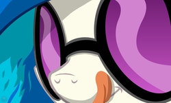 Size: 2500x1500 | Tagged: dead source, useless source url, safe, artist:template93, dj pon-3, vinyl scratch, g4, close-up, female, glasses, licking lips, smiling, solo, tongue out