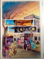 Size: 1023x1365 | Tagged: safe, artist:andypriceart, idw, applejack, fluttershy, king longhorn, pinkie pie, rainbow dash, rarity, twilight sparkle, alicorn, pony, rattlesnake, snake, g4, alternate hairstyle, andy you magnificent bastard, bath, cattle rustlers, clint eastwood, cover, cowgirl, female, hat, idw advertisement, mane six, mare, no logo, shower cap, squint, squintjack, textless, the good the bad and the ugly, the man with no name, trough, twilight sparkle (alicorn), western