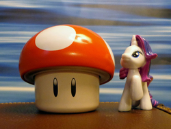 Size: 1280x960 | Tagged: safe, artist:lee-sherman, rarity, g4, blind bag, irl, photo, power-up, super mario bros., super mushroom, toy