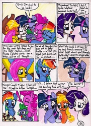 Size: 1422x1966 | Tagged: safe, artist:newyorkx3, applejack, fluttershy, pinkie pie, rainbow dash, rarity, spike, twilight sparkle, alicorn, pony, comic:twilight and the big city, g4, comic, female, mane seven, mane six, mare, traditional art, twilight sparkle (alicorn)