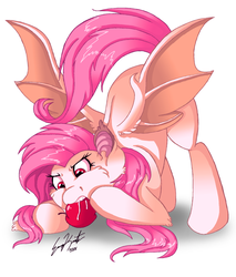 Size: 1616x1900 | Tagged: safe, artist:pinktonicponystudio, fluttershy, g4, apple, female, flutterbat, solo, that pony sure does love apples