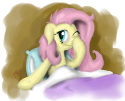 Size: 3638x2947 | Tagged: safe, artist:jorobro, fluttershy, g4, bed, female, high res, sleepy, solo, waking up