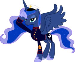 Size: 4000x3303 | Tagged: safe, artist:ragerer, princess luna, alicorn, pony, g4, .svg available, clothes, female, high res, marine, military uniform, salute, simple background, solo, transparent background, uniform, vector