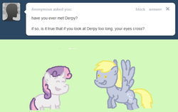 Size: 500x313 | Tagged: safe, derpy hooves, sweetie belle, pegasus, pony, ask sweetie belle, g4, ask, female, mare, tumblr