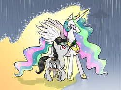 Size: 1500x1109 | Tagged: safe, artist:pedantia, princess celestia, oc, oc:front page, g4, interview, microphone