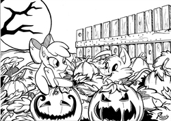 Size: 1169x827 | Tagged: safe, artist:ramiresbr, apple bloom, winona, g4, black and white, grayscale, halloween, monochrome, peanuts, pumpkin