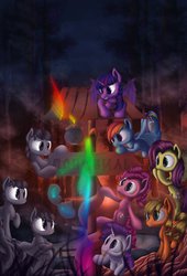 Size: 736x1085 | Tagged: safe, artist:detomasko, applejack, fluttershy, pinkie pie, rainbow dash, rarity, twilight sparkle, oc, alicorn, pony, g4, female, mane six, mare, twilight sparkle (alicorn)